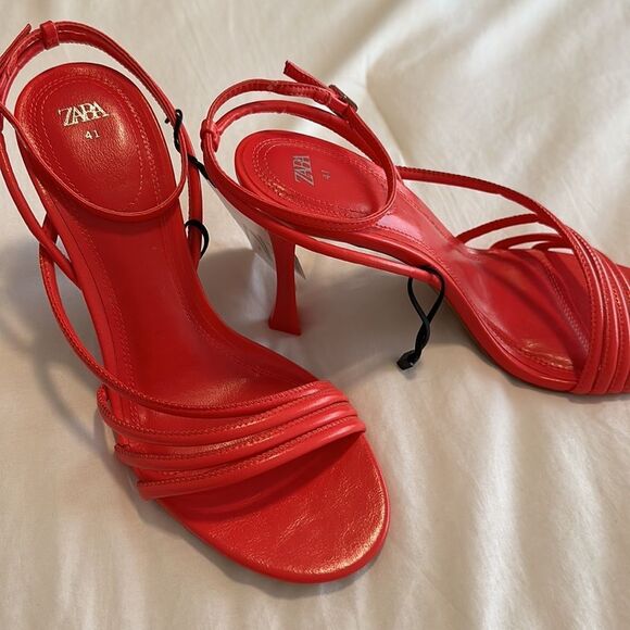 NWT ZARA Women’s Hot Pink High Heeled Strap Sandals size (41) US 10 - Picture 15 of 16
